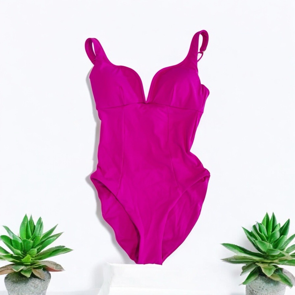 Becca by Rebecca Virtue Swimsuit Size Small One Piece l Bow Vivid Pink NWT $138